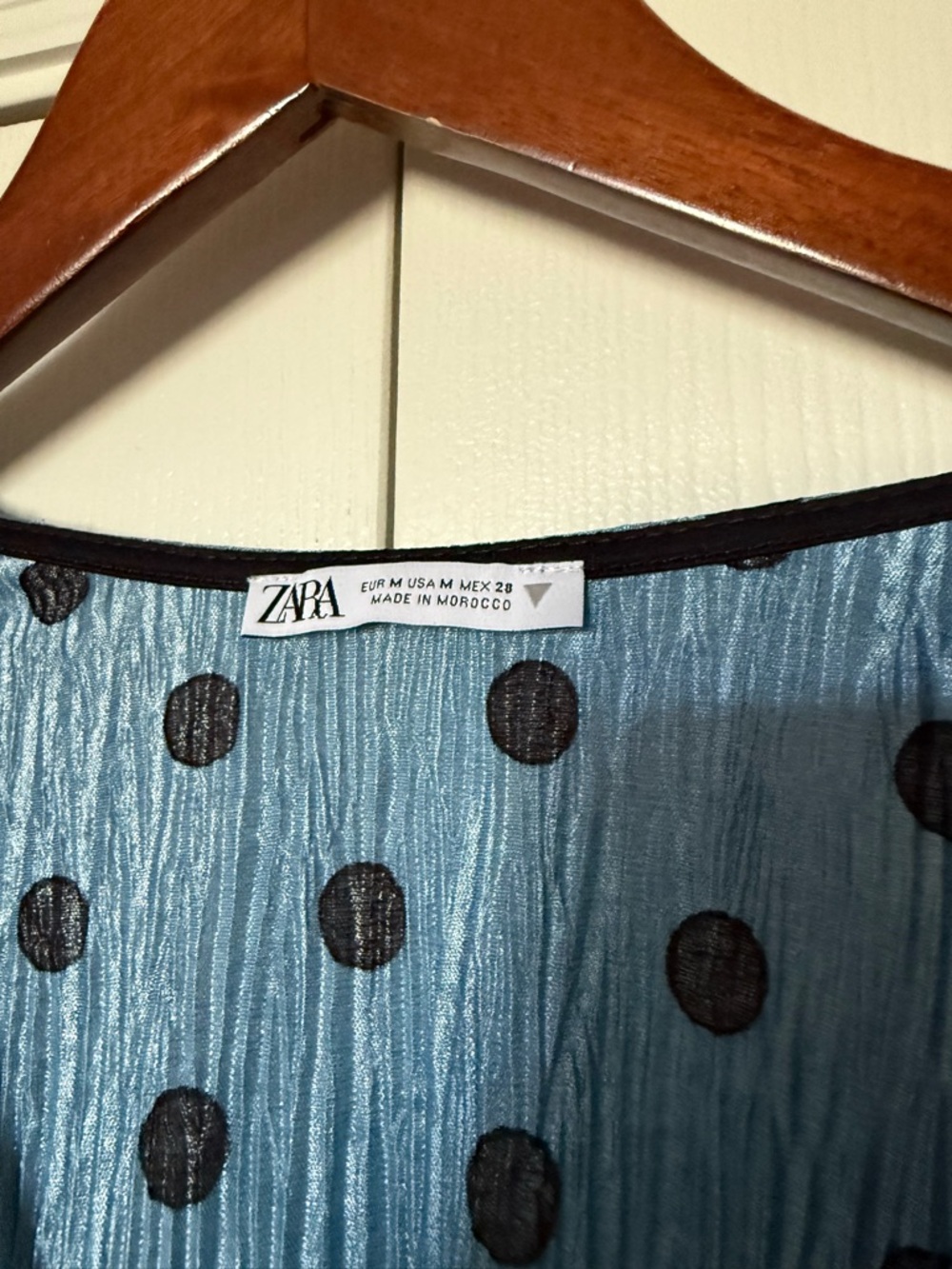 Zara Blue with Black Polka Dots Mini Dress size m - Picture 4 of 7